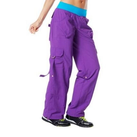 Zumba Womens Craveworthy Fitness Relaxed Cargo Pants Purple Sz M - Picture 2 of 16